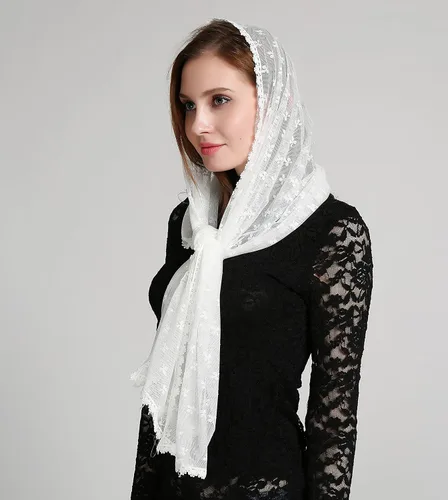 Vista 3 de Clover decoration ivory infinity scarf mantilla church veil v38