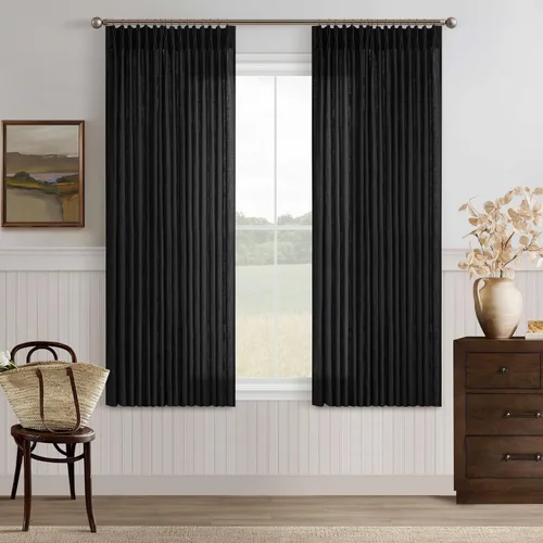 Vista 78 de TWODRAPES Cortinas de Lino Plisadas con Pinza Beige Blancas de 54 Pulgadas de Largo 2 Paneles para Comedor Cocina Dormitorio Plisadas Semi