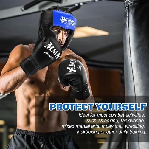 Vista 7 de YORWHIN Sparring Head Guard with Gloves - Boxing Safety Headgear for MMA, Kickboxing, Muay Thai & Boxing - Adult & Kids