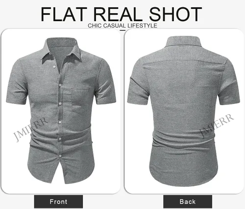 Vista 114 de JMIERR Camisas de vestir a rayas con botones y manga corta para hombre