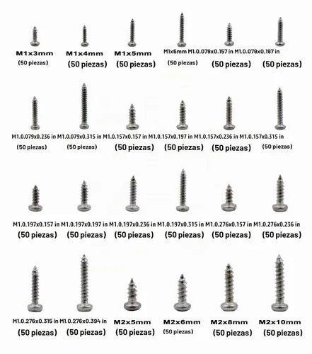 Vista 3 de 24 tipos de tornillos pequeños M1 M1.2 M1.4 M1.5 M1.7 M2, acero inoxidable 304, cabeza Phillips, plana, autorroscantes, kit de surtido