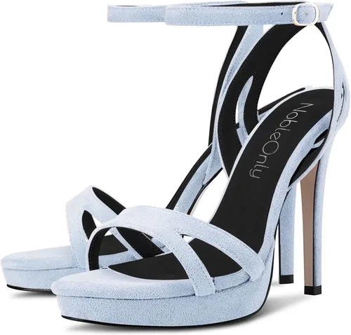Vista 4 de NobleOnly Sandalias de tacón alto de aguja para mujer, con correa en el tobillo, con hebilla y correa para el tobillo, vestido de fiesta, zapatos