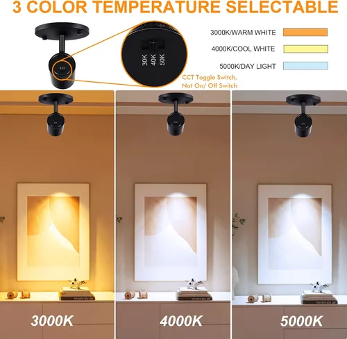 Vista 2 de CLOUDY BAY Lámpara de techo LED de montaje empotrado, CRI90+ 9W 3000K 4000K 5000K seleccionable regulable, cabezal de luz de pista de techo