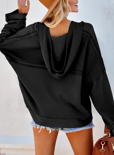 Vista 3 de Dokotoo - Sudaderas con capucha para mujer 2024, estilo de otoño, con cuello en V, botones, manga larga, sudaderas con capucha de moda