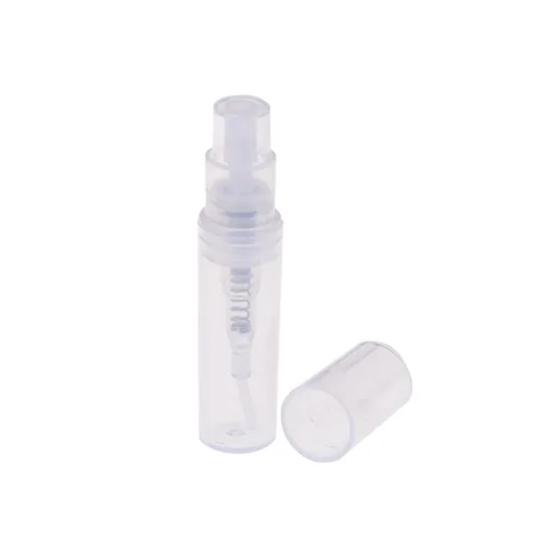 Vista 4 de 150 piezas Mini atomizador de botella de plástico de 0.07 onzas líquidas, botella de perfume recargable, botella de muestra vacía con 2 mini embudos