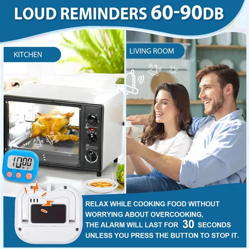 Vista 6 de Paquete de 12 temporizadores digitales multifuncionales, pantalla LCD magnética grande, temporizadores de cuenta regresiva de alarma fuerte, uso