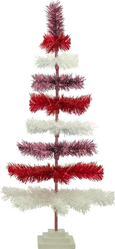 Vista 5 de Cepillo artificial en capas de oropel con temática del día de San Valentín, rojo, rosa y blanco, sin luz con soporte incluido (18 pulgadas)