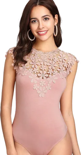 Vista 3 de DIDK Body de encaje floral transparente con lazo en la espalda para mujer