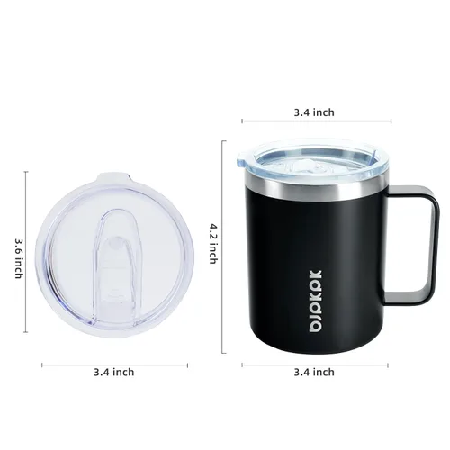 Vista 3 de BJPKPK 2 tazas de café aisladas, vaso aislado de 14 onzas con tapa, tazas de café de acero inoxidable con tapa a prueba de salpicaduras, color negro
