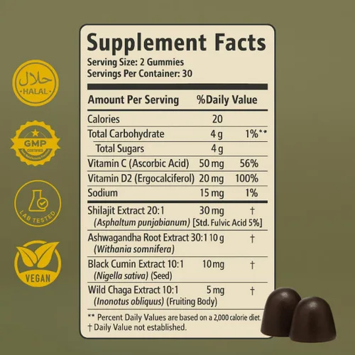 Vista 3 de Gomitas Shilajit puras para hombres y mujeres, Shilajit con aceite de semilla negra, resina pura del Himalaya de alta potencia para energía, apoyo