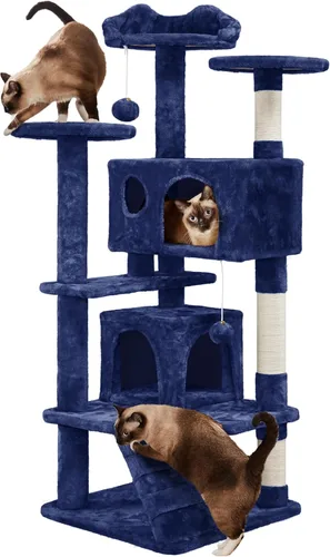 Vista 10 de Yaheetech - Torre de árbol para gatos de 62 pulgadas, torre para gatitos de interior, muebles para mascotas con doble refugio, postes para rascar