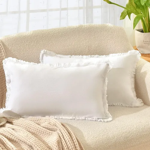 Vista 13 de ZWJD Juego de 2 fundas de almohada de 16 x 16 pulgadas, color beige, con flecos, de algodón, decorativas, cuadradas, para sofá, cama, sala de estar