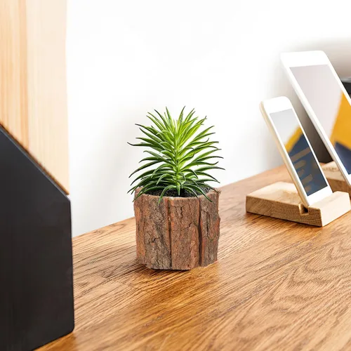 Vista 6 de Housoutil Jarrón de madera para centros de mesa, paquete de 3 macetas rústicas de tocón de árbol, cubo de flores de corteza de madera para bodas