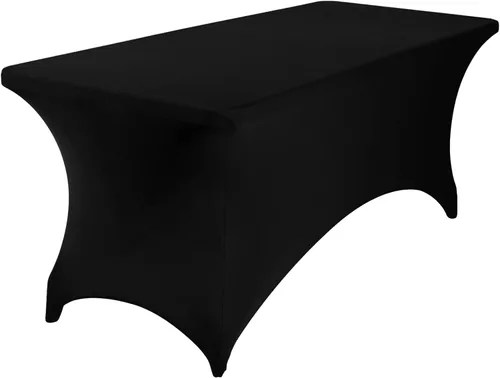 Vista 5 de Paquete de 2 fundas de mesa de elastano impermeables para mesas rectangulares, 6 pies, negras, elásticas, resistentes a manchas, para todas