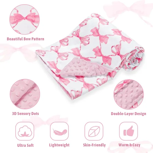 Vista 3 de Sotf - Manta de cuna para bebé, respaldo de puntos, manta suave reversible para recién nacido, regalo para niños pequeños, 30 x 40 pulgadas, lazo