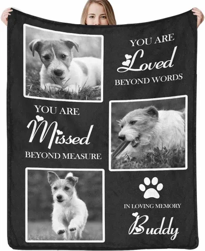 Vista 17 de Artsadd Manta conmemorativa personalizada con fotos para la pérdida de perros y gatos, manta conmemorativa personalizada, regalos de memoria amorosa