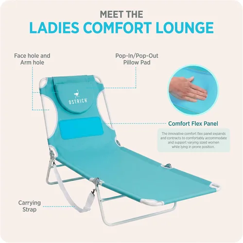 Vista 7 de Silla plegable Ostrich para damas, tumbona de playa, camping, piscina, bronceado, color aqua