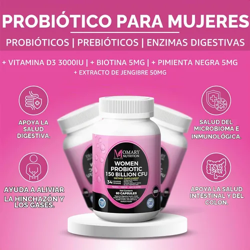 Vista 6 de Complejo biológico 9 en 1 para mujeres – 150 mil millones de probióticos UFC con 34 cepas diversas, prebióticos orgánicos, postbióticos, enzimas