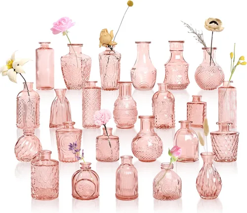 Vista 15 de Juego de 12 jarrones de vidrio ámbar, jarrones de capullo transparentes a granel, mini jarrones para flores, pequeños jarrones de flores