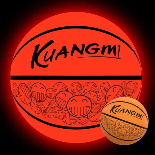 Vista 7 de Kuangmi Balón de baloncesto con luz LED, brilla en la oscuridad para juego nocturno y canasta de entrenamiento, tamaño oficial 7 (29.5 pulgadas)