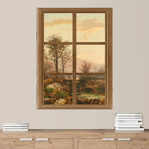 Vista 17 de SIGNWIN Adhesivo mural removible para pared, atardecer cielo naranja, otoño, bosque, árbol, paisaje, naturaleza, arte fino, rústico, paisaje