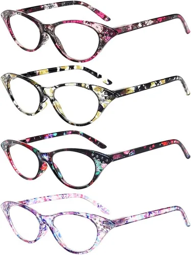 Vista 7 de Paquete de 4 lentes de lectura, diseño de moda vintage con diamantes de imitación de ojo