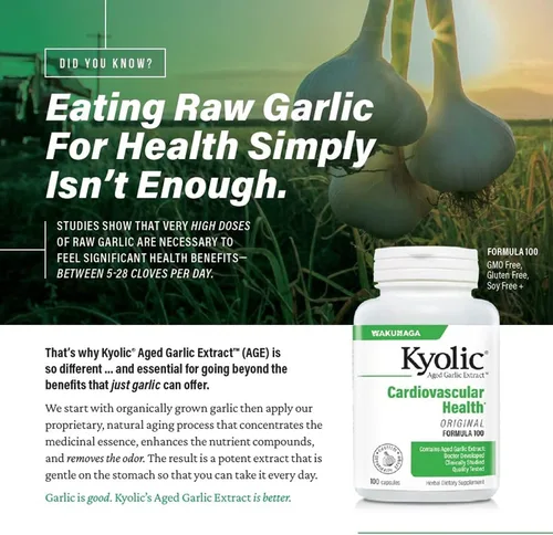 Vista 5 de Kyolic - Extracto de ajo envejecido Fórmula 300 - Salud cardiovascular - Suplemento de extracto de ajo envejecido biodisponible - Apoya la función