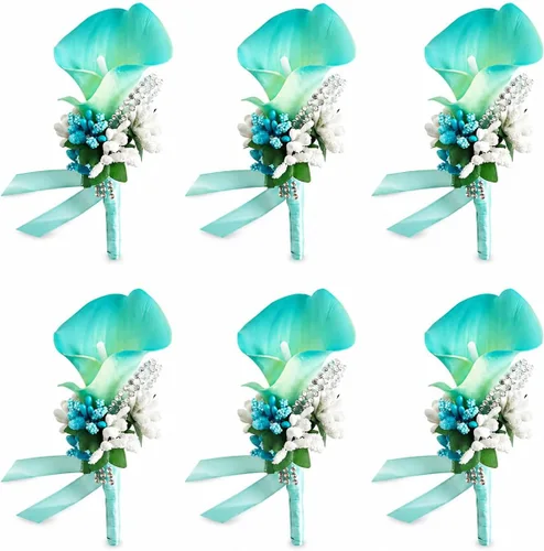 Vista 14 de ChezMax Ramillete artificial de flores hechas a mano con clip y cinta, 4 unidades para novia, novio, boda, fiesta de graduación