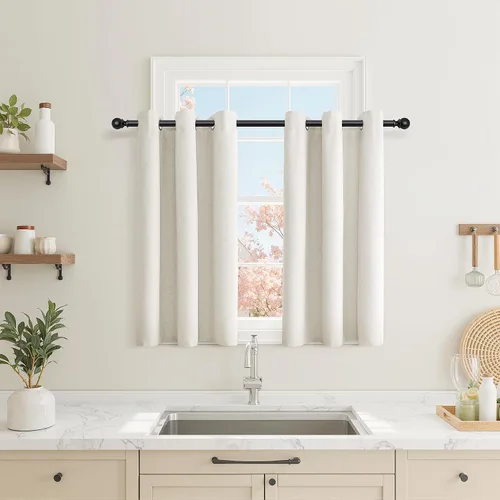 Vista 11 de Beige White Linen Blackout Curtains 90 Length 2 Panels Set for Living Room Bedroom, 100% Black Out Thermal Insulated Linen Drapes, Room Darkening