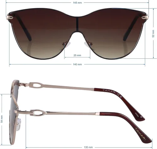 Vista 5 de TAHARI Gafas de sol Th890 Metal Shield 100% Uv400 con protección de ojo de gato, regalos elegantes para ella, 5.512 in