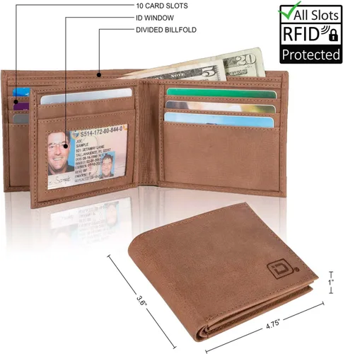 Vista 4 de Cartera plegable de capacidad extra para hombre cartera de piel auténtica con bloqueo RFID arena Sand Stone Cartera RFID
