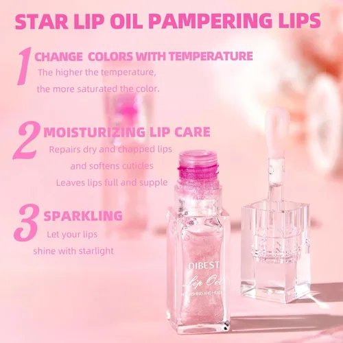 Vista 5 de 2 Piezas Aceite de Brillo Labial Hidratante Mágico que Cambia de Color con Efecto Voluminizador, Lápiz Labial de Brillo Resplandeciente, Brillo
