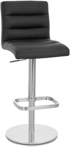 Vista 5 de ZURI Taburete de bar moderno negro de altura ajustable con base plana redonda cepillada