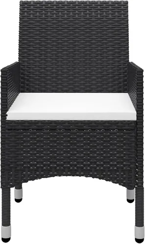 Vista 5 de Ensemble Bistro 3 Pièces Noir en Polyrotin Pliable Pour Jardin et Balcon, Table Ronde et 2 Chaises Confortables avec Coussins Amovibles, Meuble