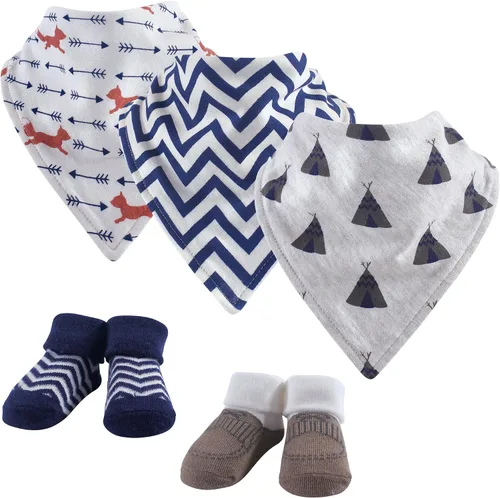 Vista 25 de Hudson Baby Conjunto de babero y calcetines unisex de algodón para bebé