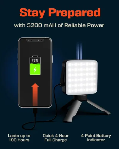 Vista 3 de P4X - Linterna colgante con iluminación ajustable brillante y cálida, linterna de emergencia con carga USB-C, luz de campamento recargable