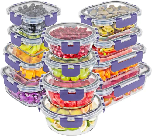 Vista 8 de Recipientes de vidrio de borosilicato premium de Magic Mill con tapas Juego de 24 piezas con 12 tazones y 12 tapas herméticas con cierre para Negro
