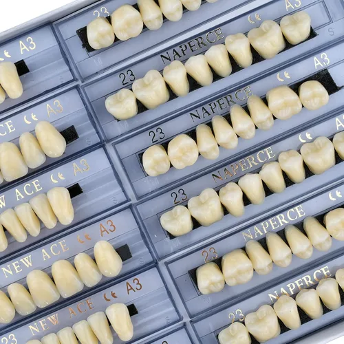 Vista 3 de 168 piezas dentales de resina sintética dentales dentales 3 juegos de dientes falsos 23 A3 sombra superior inferior dental para dientes de terror