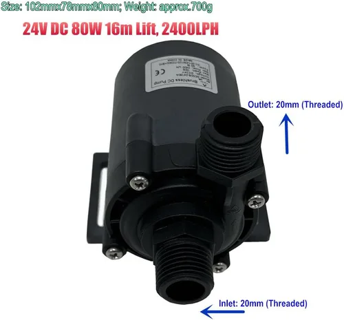 Vista 3 de SHYSKY DC55E-24160A 24VDC Pequeña Bomba de agua sin escobillas de eficiencia energética 80W 52.5 ft 52ft Lift 634GPH Bajo ruido, Velocidad/flujo