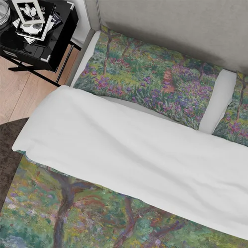 Vista 4 de Juego de funda de edredón de colores brillantes, juego de ropa de cama estética Claude Monet, 1 funda de edredón y 2 fundas de almohada, cómodo