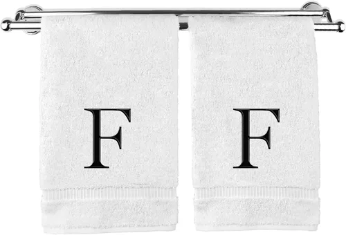 Vista 45 de Toalla de mano monogramada, regalo personalizado, juego de 2 - Toalla bordada con letra de bloque dorada - Extra absorbente 100% algodón turco