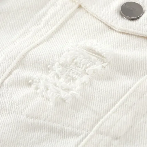Vista 5 de Kedera Chaqueta de mezclilla desgastada y recortada para mujer, con flecos y dobladillo deshilachado