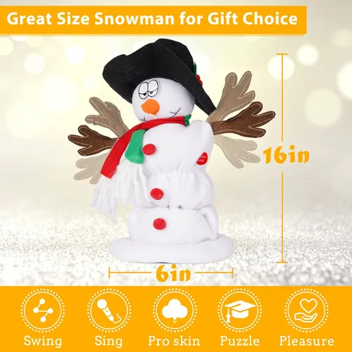 Vista 2 de Muñeco de nieve navideño bailando Papá Noel cantando y bailando, juguetes de peluche animados, 6 canciones navideñas en inglés