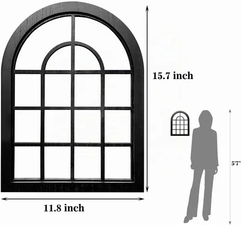 Vista 3 de ZEXUIRU 2 piezas de espejo de pared arqueado para ventana, espejo de acento rústico de granja, espejo de entrada con marco de madera para sala