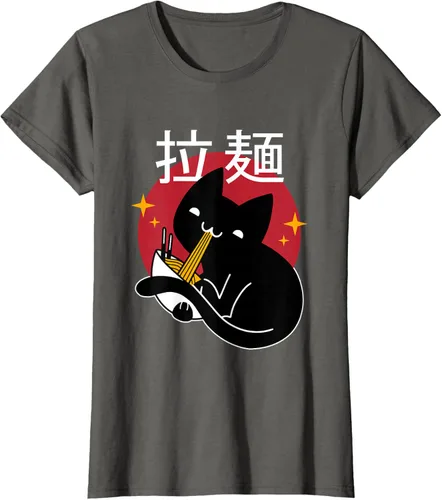 Vista 6 de Camiseta japonesa Ramen Noodle Cat, Negro