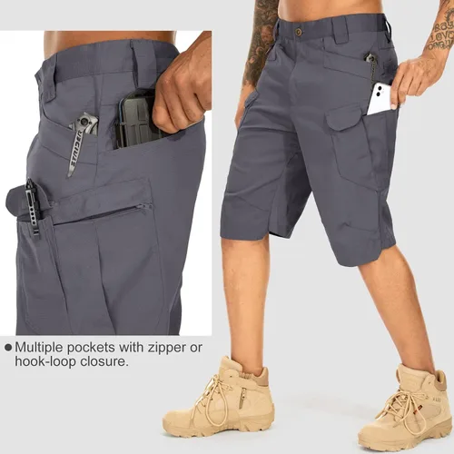 Vista 3 de Jessie Kidden Pantalones cortos tácticos para hombre, elásticos, para exteriores, resistentes al desgaste, rasgaduras, parada, trabajo, senderismo