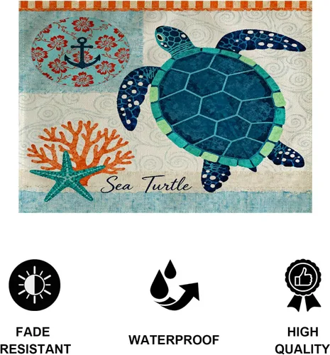 Vista 4 de Juego de 4 manteles individuales con temática de tortuga marina y playa, impermeables, resistentes al calor, lavables, antideslizantes, para Azul