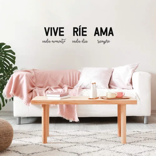 Vista 2 de Vive Rie Ama - Calcomanía de vinilo para pared, 17 x 56 pulgadas, bonita calcomanía inspiradora positiva con cita española para dormitorio, armario