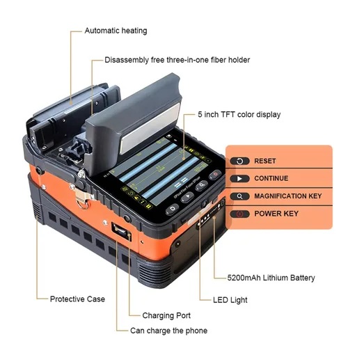 Vista 3 de SM&MM Empalmadora de Fusión de Fibra Óptica Inteligente Automática Máquina de Empalme por Soldadura con OPM y VFL y Kit de Cortadora de Fibra