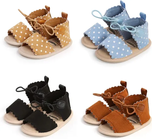 Vista 2 de SOFMUO Sandalias para bebés y niñas con suela suave de flor, zapatos de cuna de verano para recién nacidos, zapatos de vestir de princesa para niños